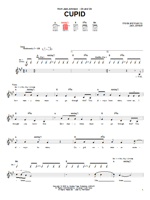 Learn to play Jack Johnson Cupid sheet music for Guitar Tab in minutes. Jack Johnson Cupid sheet music preview music notes and score for Guitar Tab including 2 page(s)
