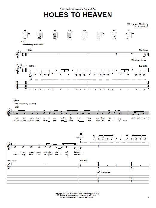 Learn to play Jack Johnson Holes To Heaven sheet music for Guitar Tab in minutes. Jack Johnson Holes To Heaven sheet music preview music notes and score for Guitar Tab including 5 page(s)