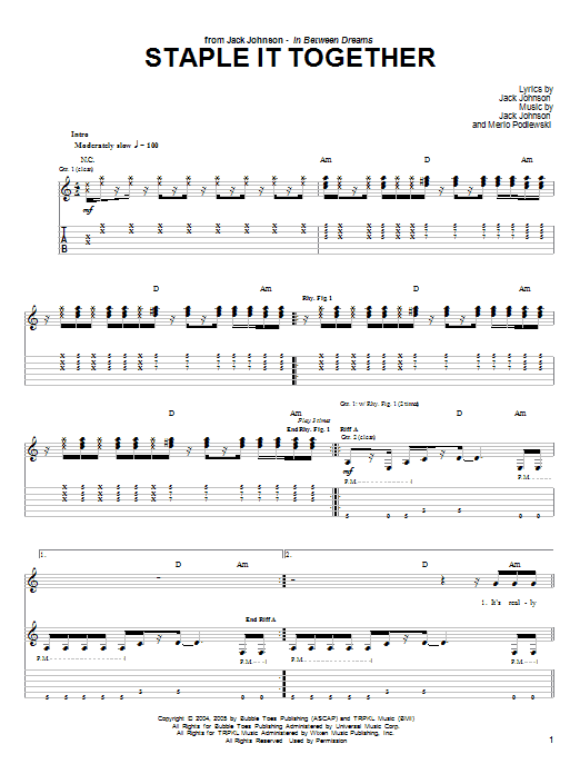 Learn to play Jack Johnson Staple It Together sheet music for Piano, Vocal & Guitar (Right-Hand Melody) in minutes. Jack Johnson Staple It Together sheet music preview music notes and score for Piano, Vocal & Guitar (Right-Hand Melody) including 6 page(s)