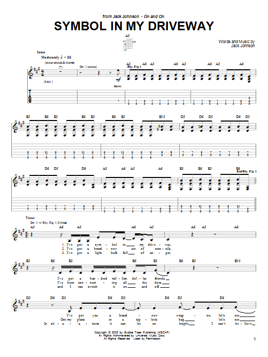 Learn to play Jack Johnson Symbol In My Driveway sheet music for Guitar Tab in minutes. Jack Johnson Symbol In My Driveway sheet music preview music notes and score for Guitar Tab including 2 page(s)