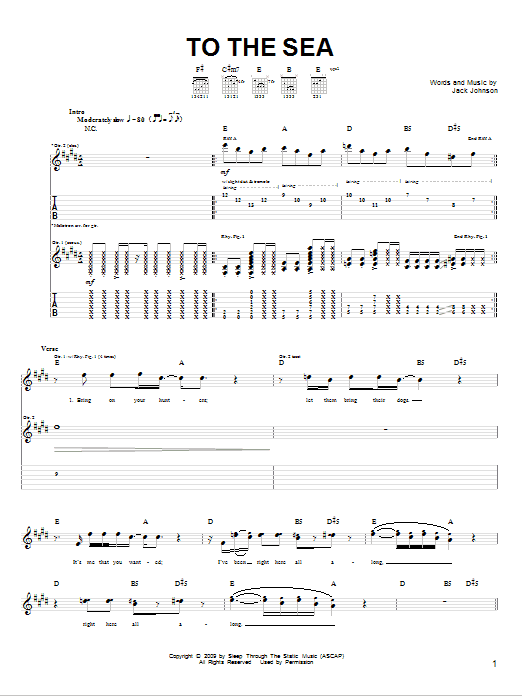 Learn to play Jack Johnson To The Sea sheet music for Piano, Vocal & Guitar (Right-Hand Melody) in minutes. Jack Johnson To The Sea sheet music preview music notes and score for Piano, Vocal & Guitar (Right-Hand Melody) including 6 page(s)