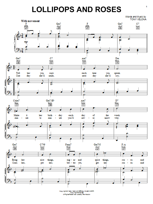 Learn to play Jack Jones Lollipops And Roses sheet music for Easy Piano in minutes. Jack Jones Lollipops And Roses sheet music preview music notes and score for Easy Piano including 4 page(s)