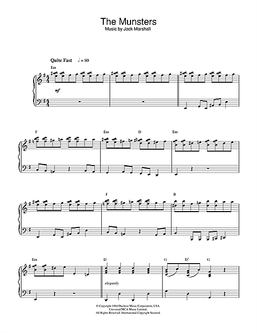 Learn to play Jack Marshall The Munsters sheet music for Piano in minutes. Jack Marshall The Munsters sheet music notes and chords