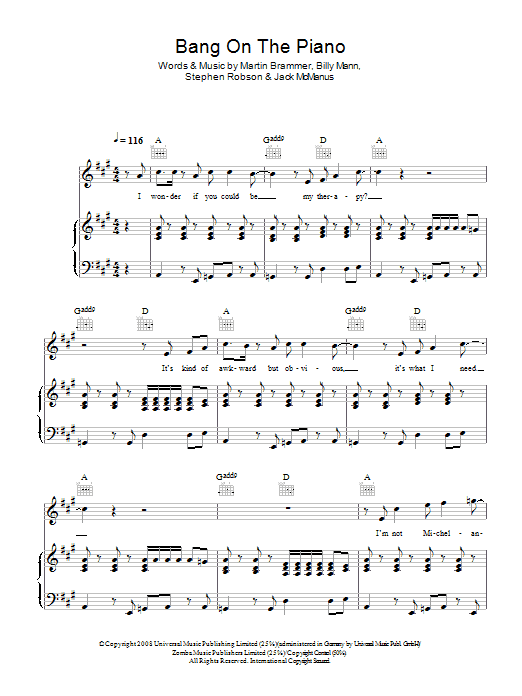 Learn to play Jack McManus Bang On The Piano sheet music for Piano, Vocal & Guitar in minutes. Jack McManus Bang On The Piano sheet music preview music notes and score for Piano, Vocal & Guitar including 6 page(s)