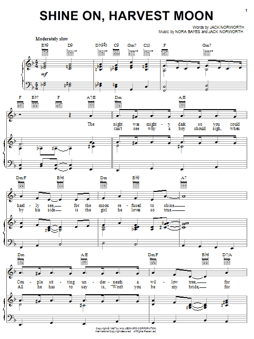 Learn to play Jack Norworth Shine On, Harvest Moon sheet music for Piano, Vocal & Guitar (Right-Hand Melody) in minutes. Jack Norworth Shine On, Harvest Moon sheet music notes and chords