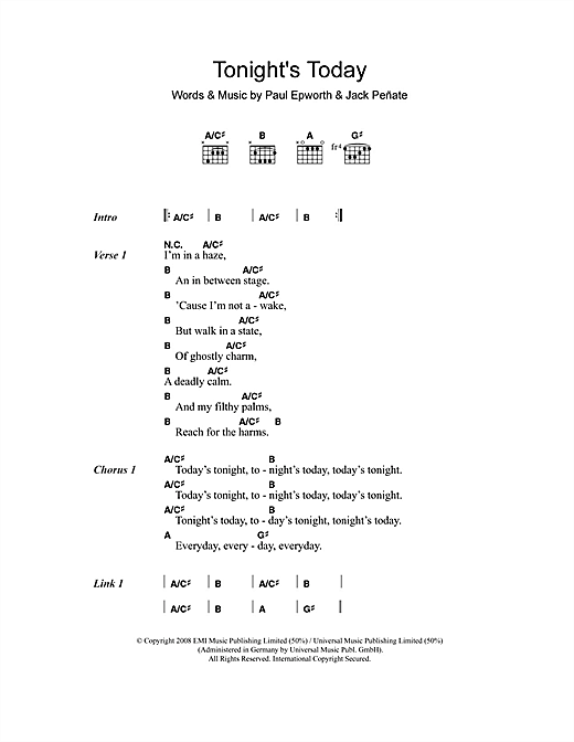 Learn to play Jack Peñate Tonight's Today sheet music for Lyrics & Chords in minutes. Jack Peñate Tonight's Today sheet music notes and chords