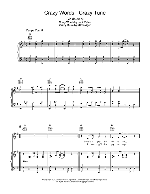 Learn to play Jack Yellen Crazy Words, Crazy Tune sheet music for Piano, Vocal & Guitar (Right-Hand Melody) in minutes. Jack Yellen Crazy Words, Crazy Tune sheet music notes and chords