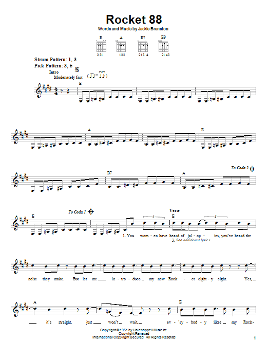 Learn to play Jackie Brenston Rocket 88 sheet music for Easy Guitar in minutes. Jackie Brenston Rocket 88 sheet music notes and chords