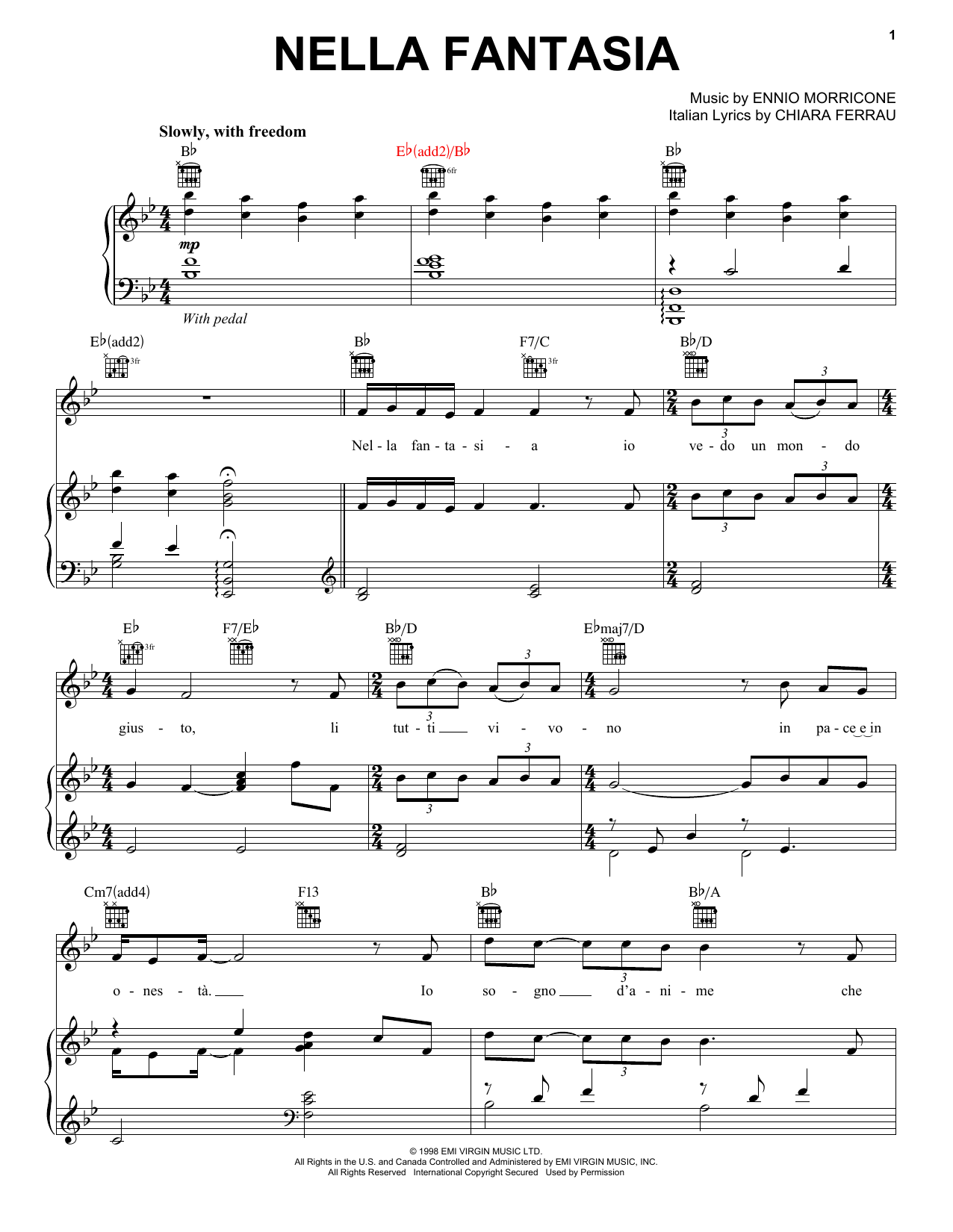 Learn to play Jackie Evancho Nella Fantasia sheet music for Piano, Vocal & Guitar (Right-Hand Melody) in minutes. Jackie Evancho Nella Fantasia sheet music preview music notes and score for Piano, Vocal & Guitar (Right-Hand Melody) including 5 page(s)