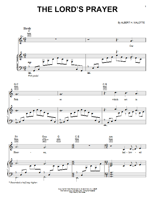 Learn to play Jackie Evancho The Lord's Prayer sheet music for Piano, Vocal & Guitar (Right-Hand Melody) in minutes. Jackie Evancho The Lord's Prayer sheet music preview music notes and score for Piano, Vocal & Guitar (Right-Hand Melody) including 6 page(s)
