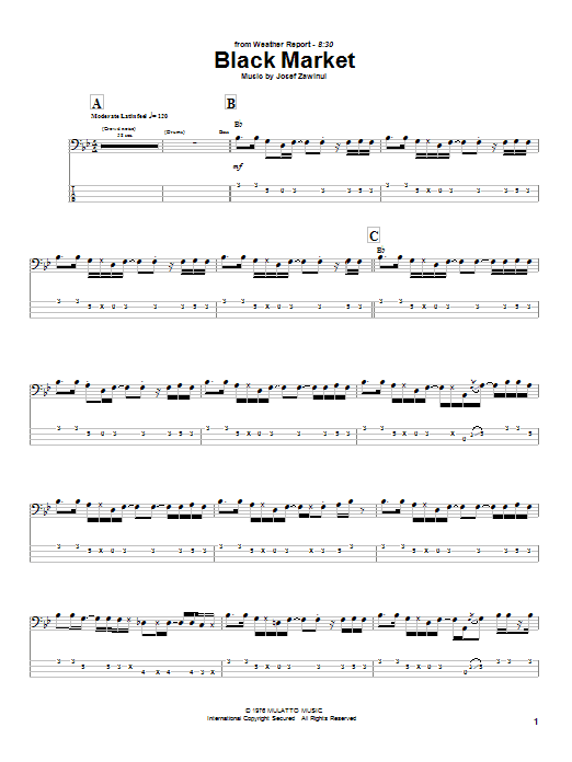 Jaco Pastorius Black Market sheet music, chords, lyrics - Printable PDF for Bass Guitar Tab