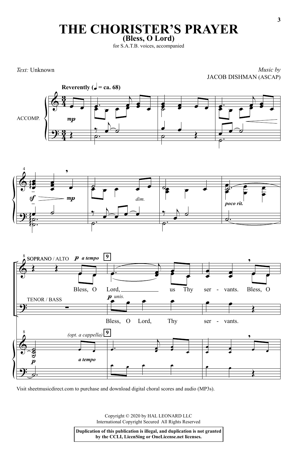 Jacob Dishman The Chorister's Prayer (Bless, O Lord) sheet music, chords, lyrics - Printable PDF for SATB Choir