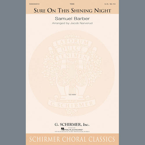 Download Jacob Narverud Sure On This Shining Night Sheet Music arranged for TBB - printable PDF music score including 5 page(s)