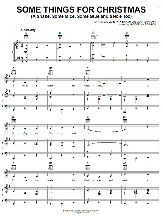 Jacquelyn Reinach Some Things For Christmas (A Snake, Some Mice, Some Glue And A Hole Too) sheet music, chords, lyrics - Printable PDF for Piano, Vocal & Guitar (Right-Hand Melody)