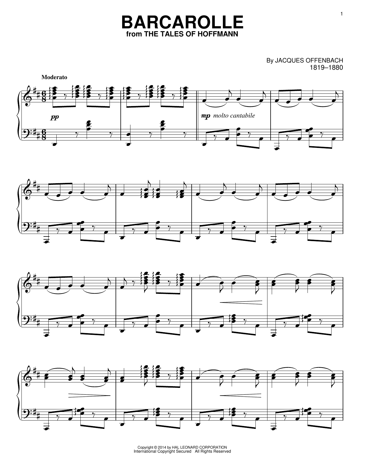 Learn to play Jacques Offenbach Barcarolle sheet music for Piano in minutes. Jacques Offenbach Barcarolle sheet music preview music notes and score for Piano including 3 page(s)