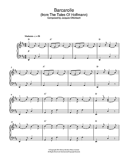 Learn to play Jacques Offenbach Barcarolle (from The Tales Of Hoffmann) sheet music for Beginner Piano in minutes. Jacques Offenbach Barcarolle (from The Tales Of Hoffmann) sheet music notes and chords