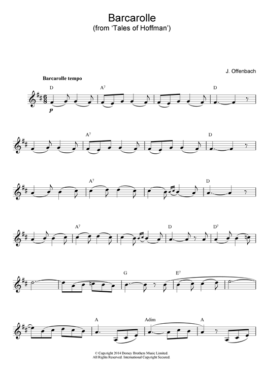 Learn to play Jacques Offenbach Barcarolle (from The Tales Of Hoffmann) sheet music for Flute in minutes. Jacques Offenbach Barcarolle (from The Tales Of Hoffmann) sheet music notes and chords