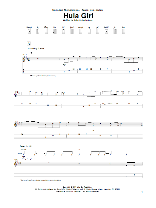 Learn to play Jake Shimabukuro Hula Girl sheet music for Ukulele in minutes. Jake Shimabukuro Hula Girl sheet music preview music notes and score for Ukulele including 8 page(s)