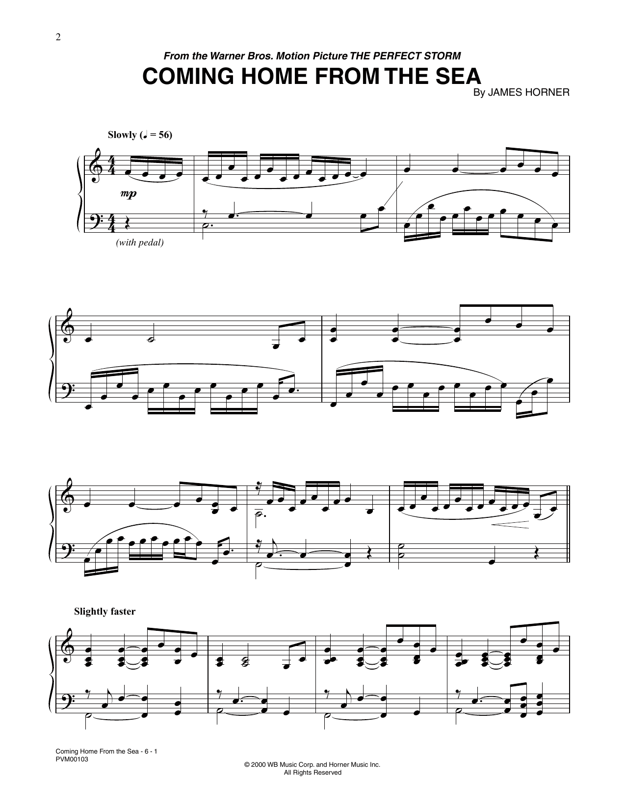James Horner Coming Home From The Sea (from The Perfect Storm) sheet music, chords, lyrics - Printable PDF for Piano Solo