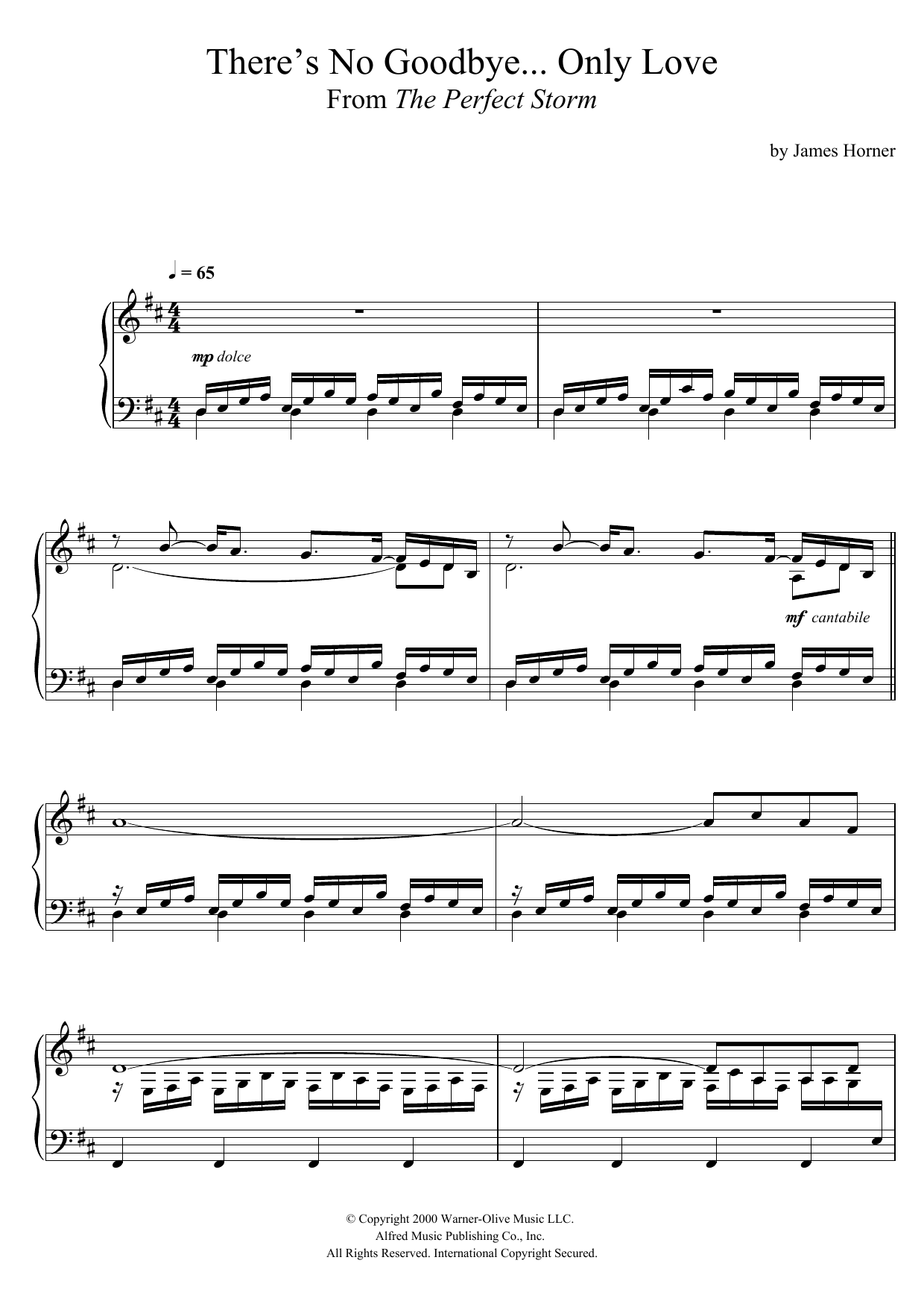 James Horner There's No Goodbye Only Love (From 'The Perfect Storm') sheet music, chords, lyrics - Printable PDF for Piano