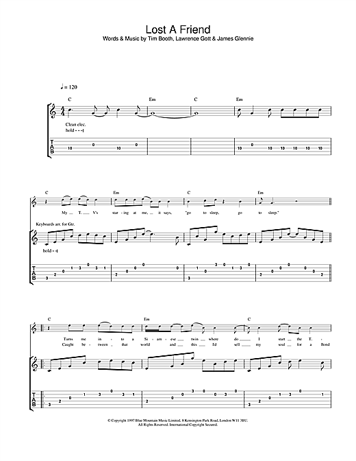 Learn to play James Lost A Friend sheet music for Guitar Tab in minutes. James Lost A Friend sheet music notes and chords