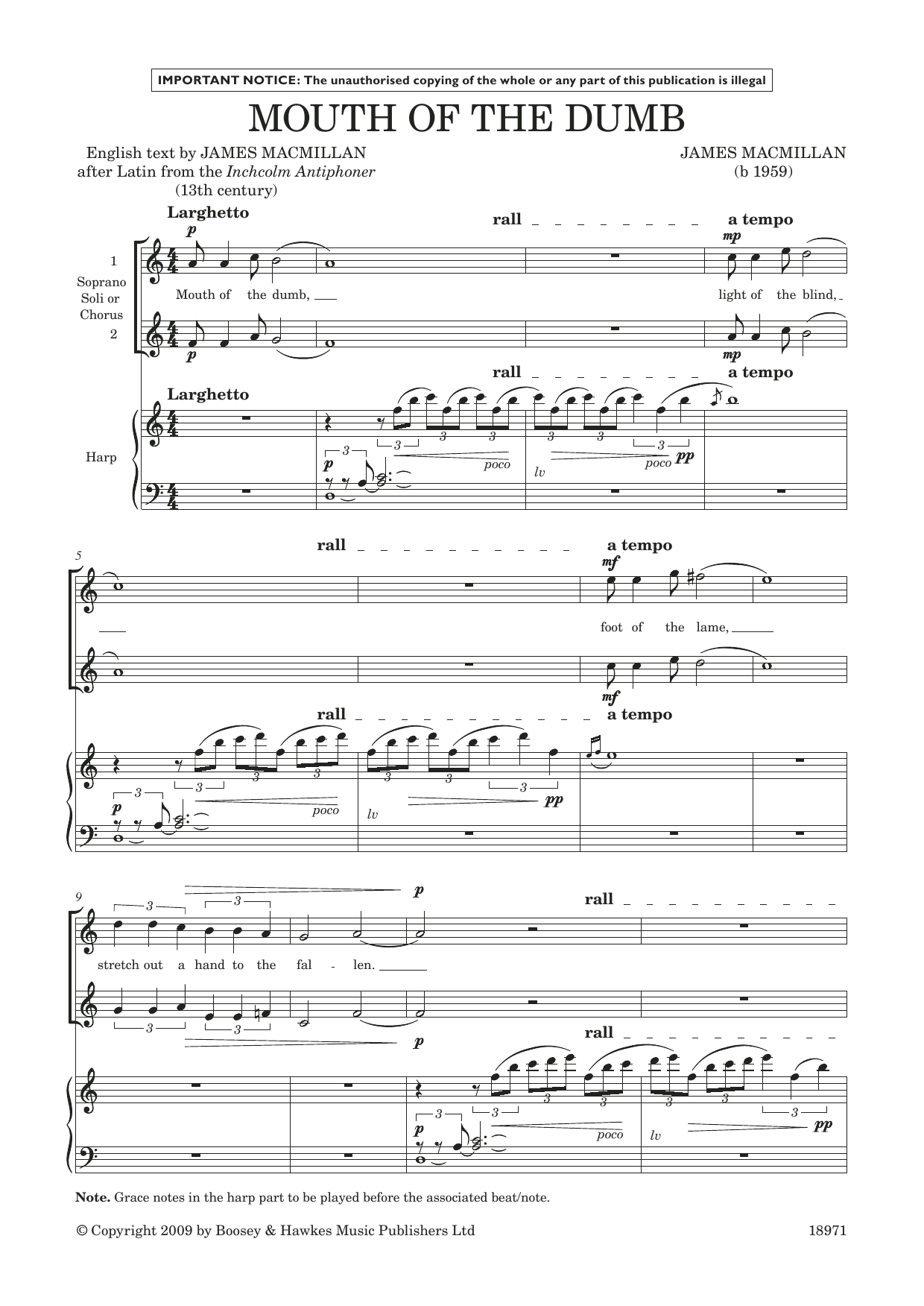 James MacMillan Mouth of the Dumb (for soprano/treble duet & harp) sheet music, chords, lyrics - Printable PDF for Piano & Vocal