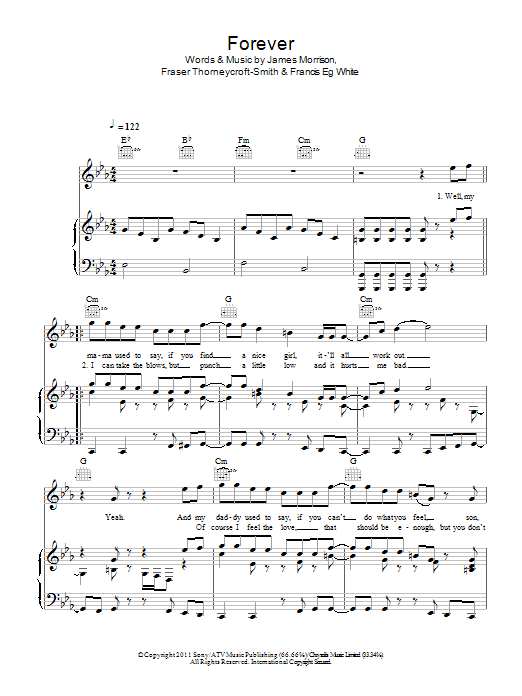 James Morrison Forever sheet music, chords, lyrics - Printable PDF for Piano, Vocal & Guitar (Right-Hand Melody)