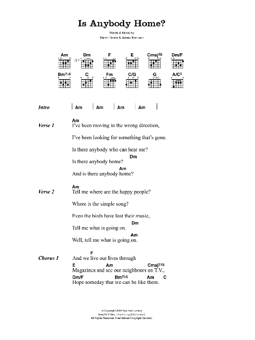 James Morrison Is Anybody Home? sheet music, chords, lyrics - Printable PDF for Lyrics & Chords