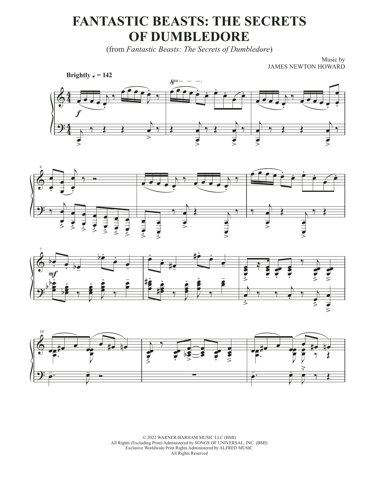 James Newton Howard Fantastic Beasts: The Secrets Of Dumbledore sheet music, chords, lyrics - Printable PDF for Piano Solo