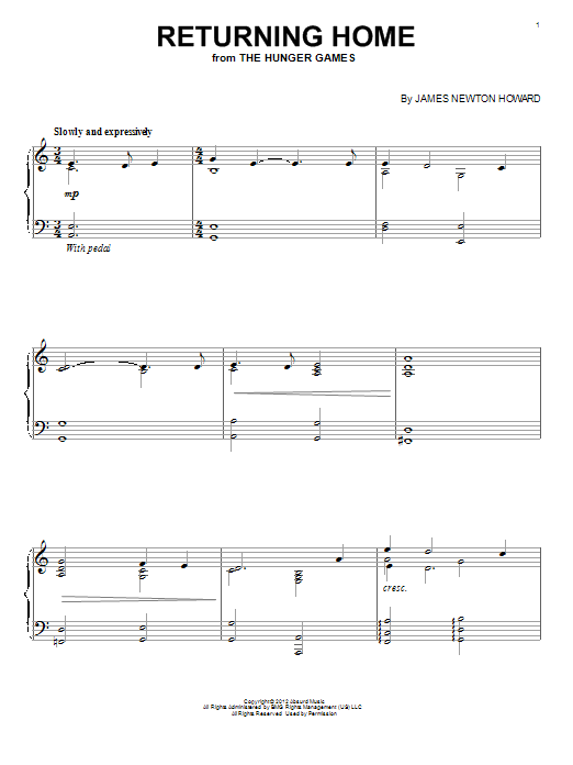 James Newton Howard Returning Home sheet music, chords, lyrics - Printable PDF for Piano