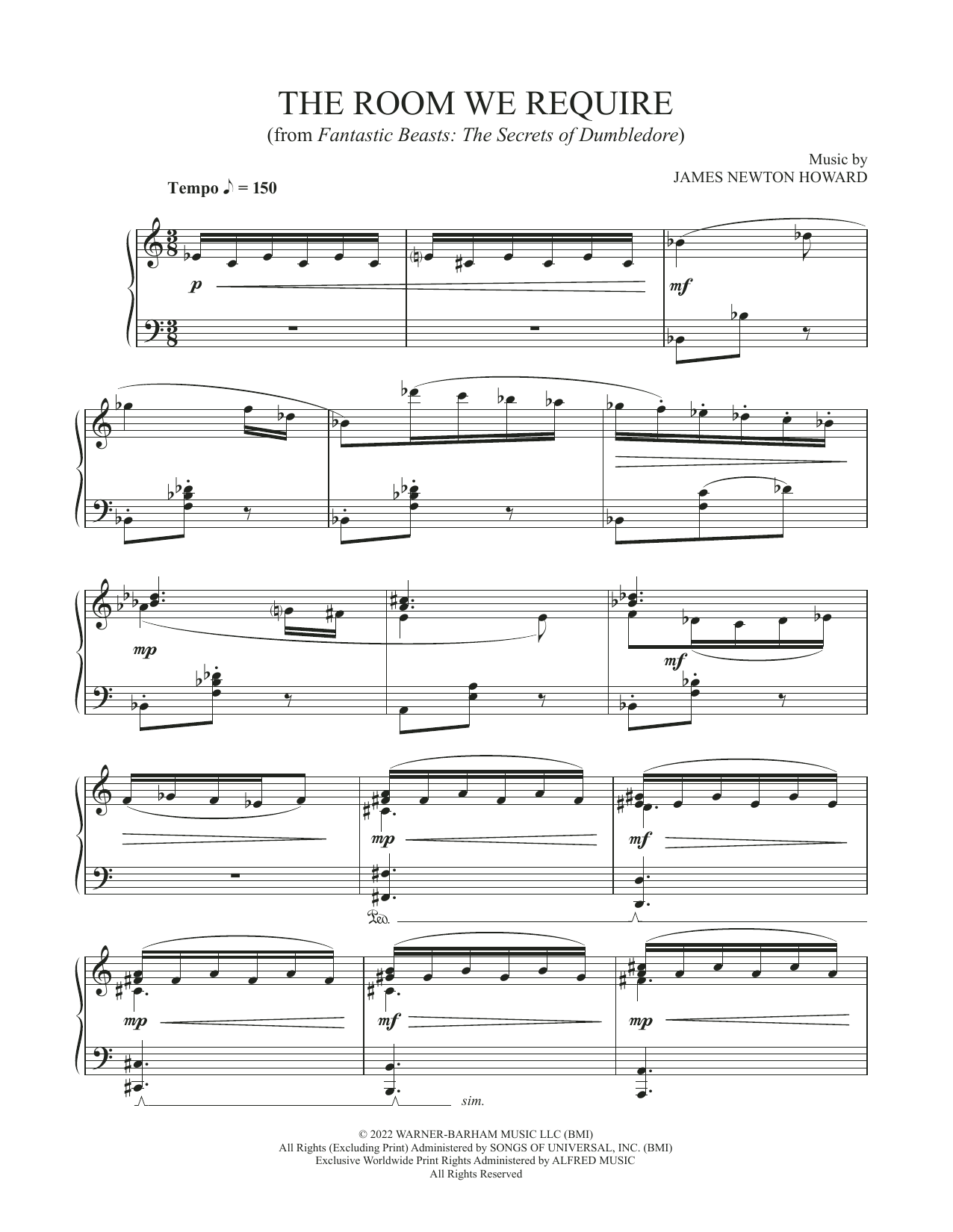 James Newton Howard The Room We Require (from Fantastic Beasts: The Secrets Of Dumbledore) sheet music, chords, lyrics - Printable PDF for Piano Solo