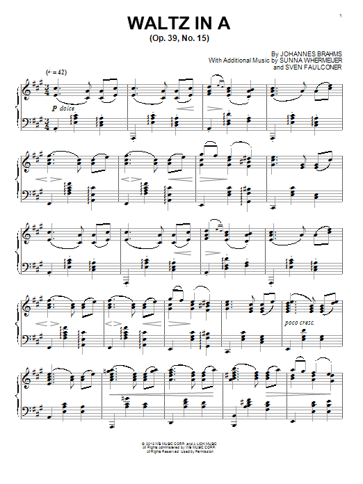James Newton Howard Waltz In A (Op. 39, No. 15) sheet music, chords, lyrics - Printable PDF for Piano