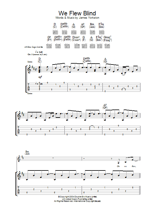 James Yorkston & The Athletes We Flew Blind sheet music, chords, lyrics - Printable PDF for Guitar Tab