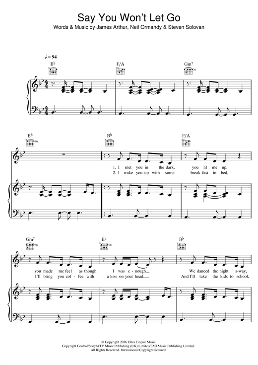 James Arthur Say You Won T Let Go Sheet Music Notes Chords Piano Vocal Guitar Right Hand Melody Download Pop 123733 Pdf