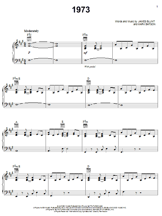Learn to play James Blunt 1973 sheet music for Lyrics & Chords in minutes. James Blunt 1973 sheet music notes and chords