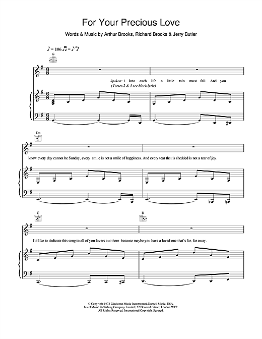Learn to play James Brown For Your Precious Love sheet music for Piano, Vocal & Guitar in minutes. James Brown For Your Precious Love sheet music notes and chords