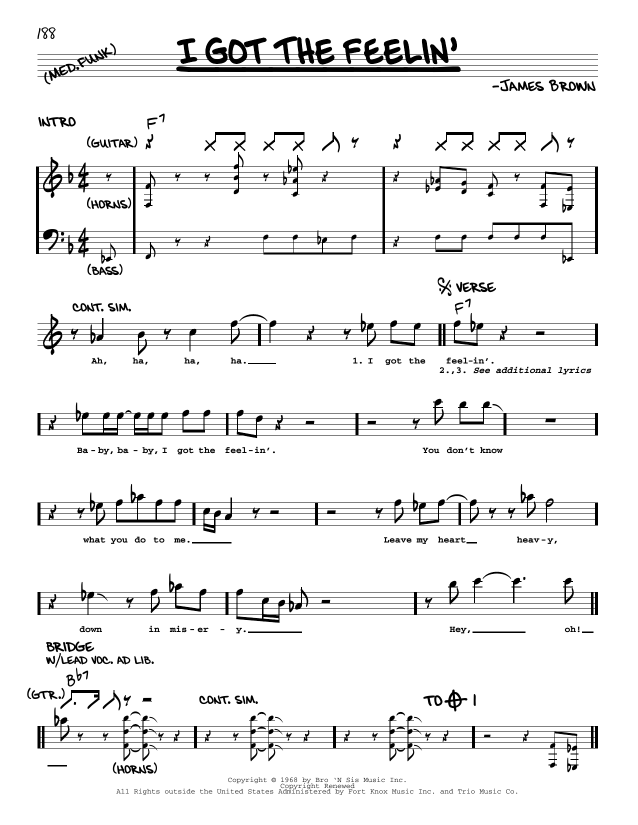 Learn to play James Brown I Got The Feelin' sheet music for Piano, Vocal & Guitar (Right-Hand Melody) in minutes. James Brown I Got The Feelin' sheet music notes and chords