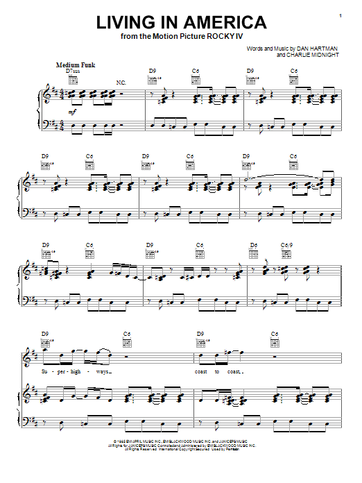 Learn to play James Brown Living In America sheet music for Piano, Vocal & Guitar (Right-Hand Melody) in minutes. James Brown Living In America sheet music preview music notes and score for Piano, Vocal & Guitar (Right-Hand Melody) including 8 page(s)