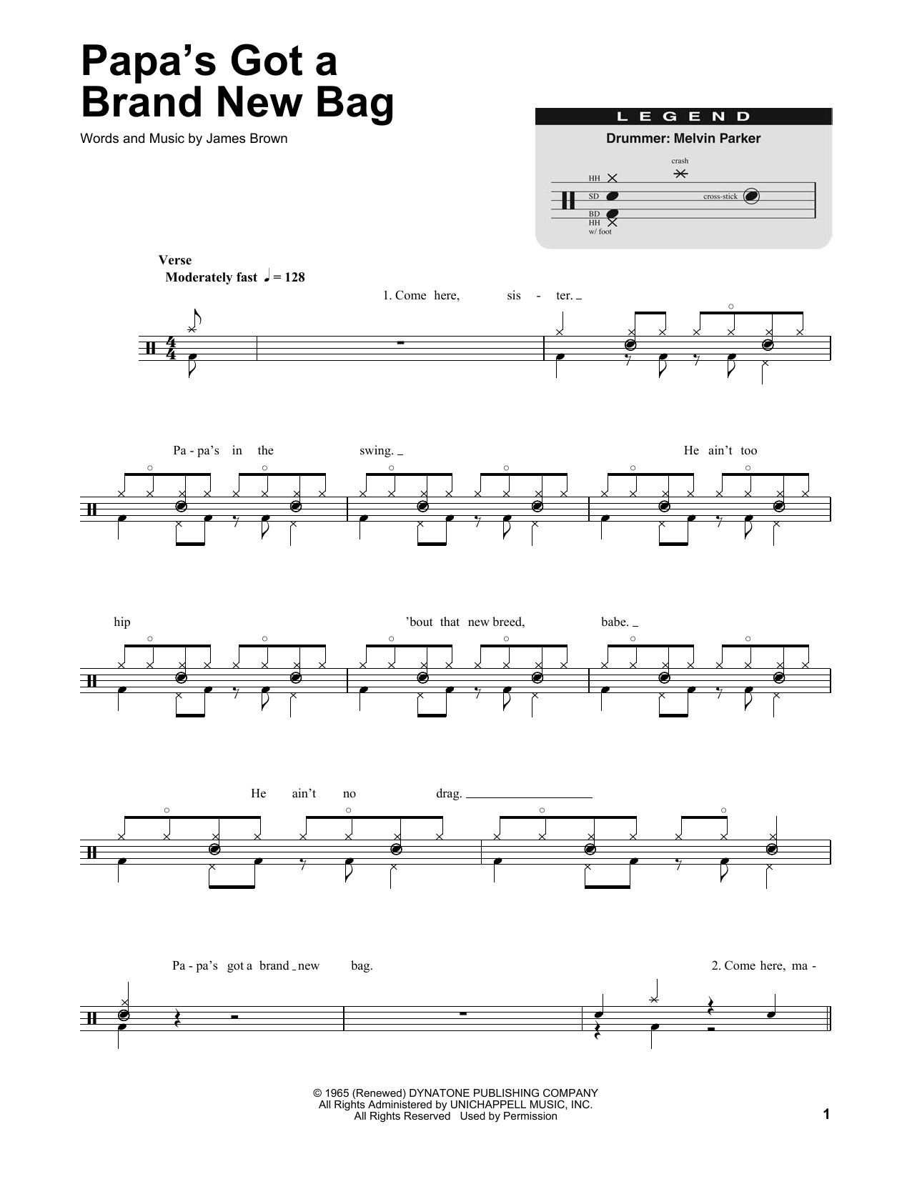 Learn to play James Brown Papa's Got A Brand New Bag sheet music for Piano, Vocal & Guitar (Right-Hand Melody) in minutes. James Brown Papa's Got A Brand New Bag sheet music notes and chords