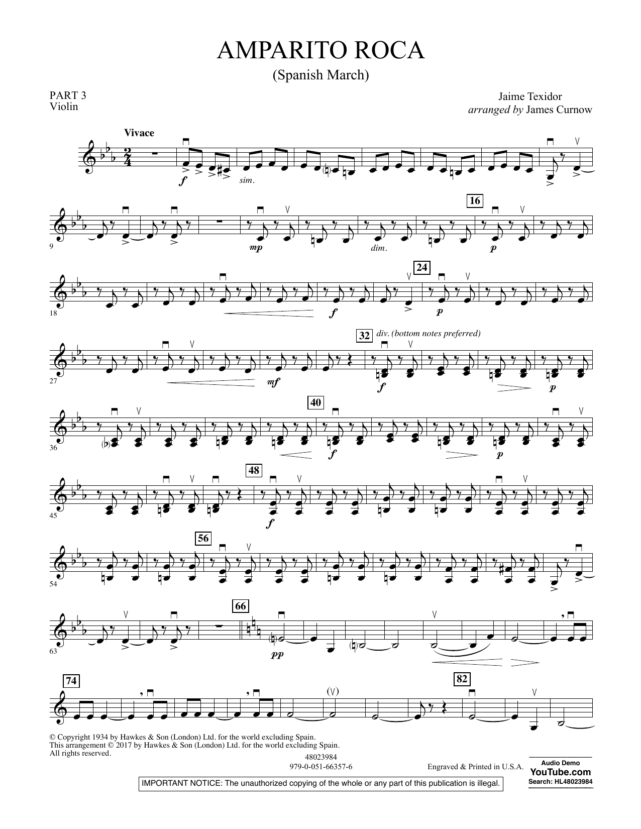 James Curnow Amparito Roca Spanish March Pt 3 Violin Sheet Music Download Pdf Score 361892