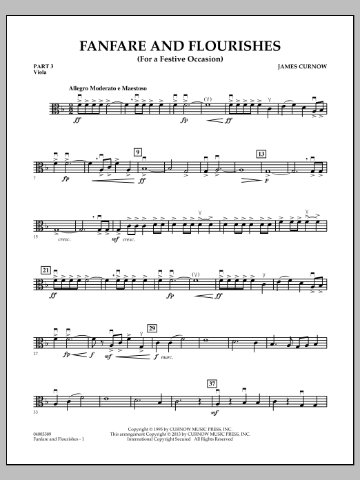 Learn to play James Curnow Fanfare and Flourishes (for a Festive Occasion) - Pt.3 - Viola sheet music for Concert Band in minutes. James Curnow Fanfare and Flourishes (for a Festive Occasion) - Pt.3 - Viola sheet music notes and chords