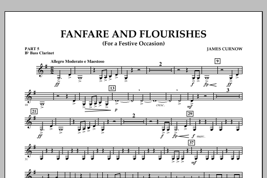 Learn to play James Curnow Fanfare and Flourishes (for a Festive Occasion) - Pt.5 - Bb Bass Clarinet sheet music for Concert Band in minutes. James Curnow Fanfare and Flourishes (for a Festive Occasion) - Pt.5 - Bb Bass Clarinet sheet music notes and chords
