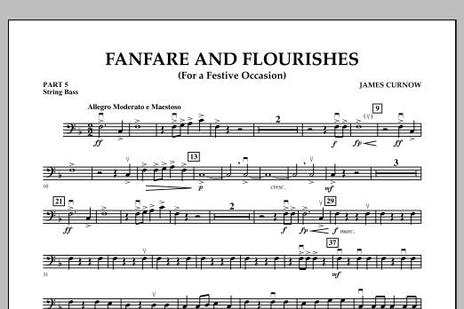 Learn to play James Curnow Fanfare and Flourishes (for a Festive Occasion) - Pt.5 - String/Electric Bass sheet music for Concert Band in minutes. James Curnow Fanfare and Flourishes (for a Festive Occasion) - Pt.5 - String/Electric Bass sheet music notes and chords