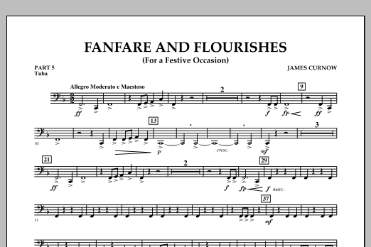Learn to play James Curnow Fanfare and Flourishes (for a Festive Occasion) - Pt.5 - Tuba sheet music for Concert Band in minutes. James Curnow Fanfare and Flourishes (for a Festive Occasion) - Pt.5 - Tuba sheet music notes and chords