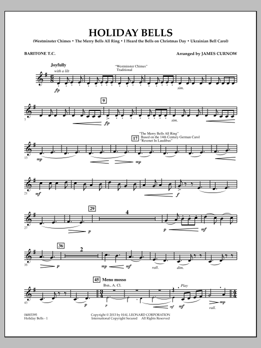 Learn to play James Curnow Holiday Bells - Baritone T.C. sheet music for Concert Band in minutes. James Curnow Holiday Bells - Baritone T.C. sheet music notes and chords