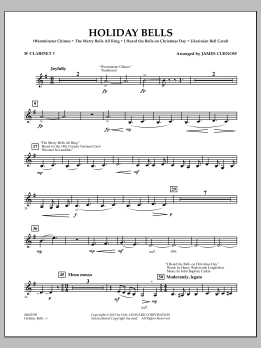 Learn to play James Curnow Holiday Bells - Bb Clarinet 3 sheet music for Concert Band in minutes. James Curnow Holiday Bells - Bb Clarinet 3 sheet music notes and chords