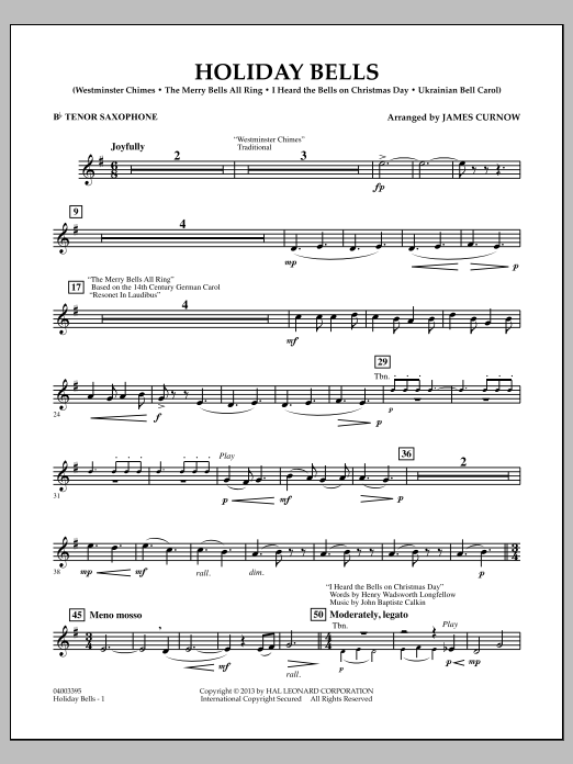Learn to play James Curnow Holiday Bells - Bb Tenor Saxophone sheet music for Concert Band in minutes. James Curnow Holiday Bells - Bb Tenor Saxophone sheet music notes and chords