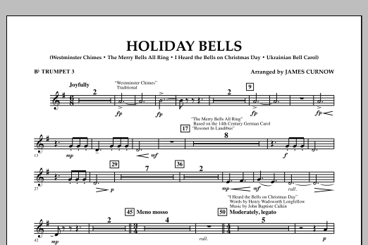 Learn to play James Curnow Holiday Bells - Bb Trumpet 3 sheet music for Concert Band in minutes. James Curnow Holiday Bells - Bb Trumpet 3 sheet music notes and chords