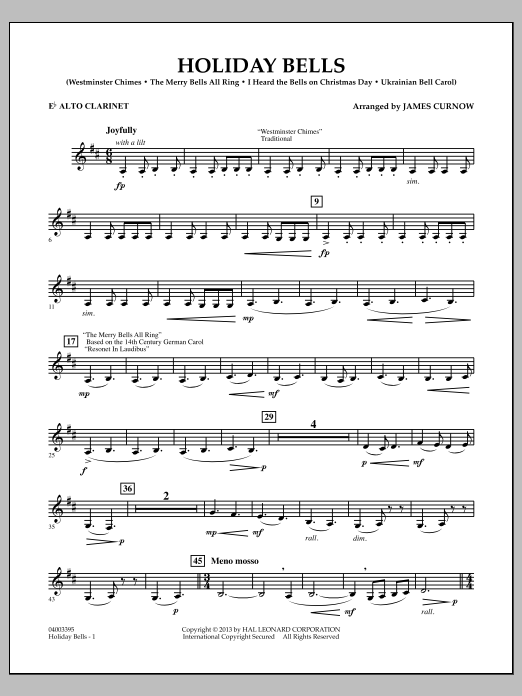 Learn to play James Curnow Holiday Bells - Eb Alto Clarinet sheet music for Concert Band in minutes. James Curnow Holiday Bells - Eb Alto Clarinet sheet music notes and chords