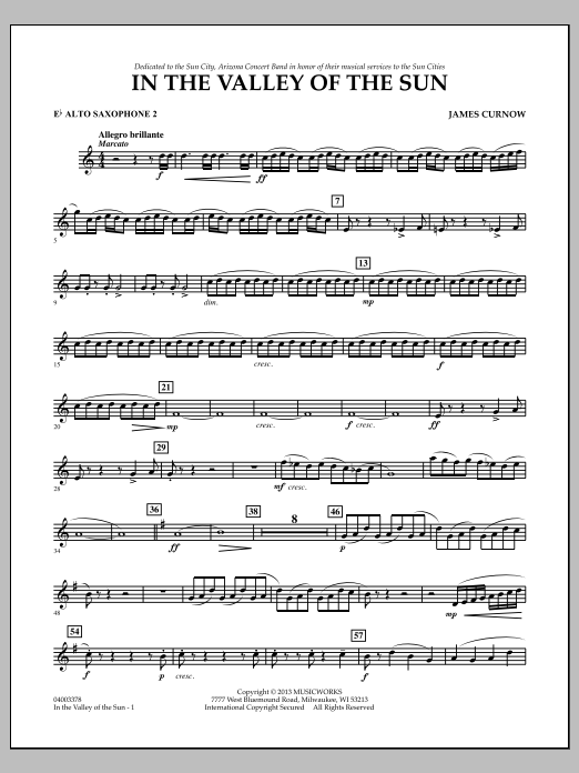 Learn to play James Curnow In the Valley of the Sun - Eb Alto Saxophone 2 sheet music for Concert Band in minutes. James Curnow In the Valley of the Sun - Eb Alto Saxophone 2 sheet music notes and chords